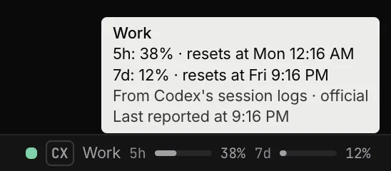 Usage bars of a Codex account with its 5-hour and weekly limits and where the numbers come from